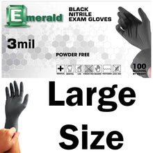 Load image into Gallery viewer, Emerald 100 Count SIZE LARGE Powder-Free Nitrile Exam Gloves – 3 Mil