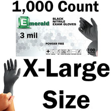 Load image into Gallery viewer, 1,000 Count SIZE X-LARGE Powder-Free Nitrile Gloves, 3 Mil, Food Grade, Disposable (Black Color)