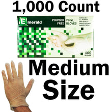 Load image into Gallery viewer, Emerald Shannon 1,000 Count SIZE MEDIUM Powder-Free Vinyl Gloves – 4 Mil