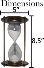 Load image into Gallery viewer, Large 3 Minutes and 25 Seconds Hourglass with Brushed Bronze Metal Housing and Glass Timer, Elegant Design, 8.5" Tall Sandglass