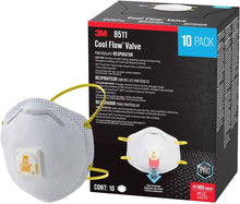 Load image into Gallery viewer, 3M 10 Pack N95 Particulate Respirator with Cool Flow Valve for Easy Breathing - Stretchable, Lightweight, Disposable (8511)