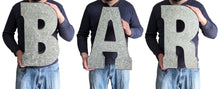 Load image into Gallery viewer, 20" Tall Metal "BAR" Letters - Hanging Décor, Silver with Rusted Edges, Galvanized Wall Mountable Decoration for Country, Mid-Century, or Farmhouse Theme