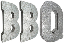 Load image into Gallery viewer, 20" Tall Metal "BBQ" Letters - Hanging Décor, Silver with Rusted Edges, Galvanized Wall Mountable Decoration for Country, Mid-Century, or Farmhouse Theme