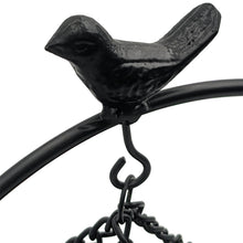 Load image into Gallery viewer, Elegant Matte Black Metal Bird Floor-Standing Indoor Planter with Hanging Bowl for Small Plants, 13-inches Tall x 8.6-inches Wide