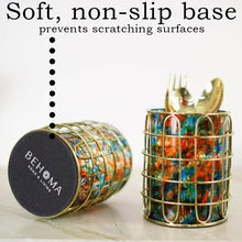 Load image into Gallery viewer, Set of 2 Elegant Stainless Steel (Gold Color) and Turquoise Glass Cutlery Holders for Silverware - 3.1-inch Diameter x 4-inch Tall