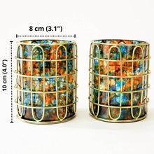 Load image into Gallery viewer, Set of 2 Elegant Stainless Steel (Gold Color) and Turquoise Glass Cutlery Holders for Silverware - 3.1-inch Diameter x 4-inch Tall