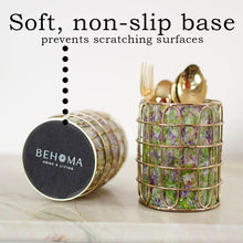 Load image into Gallery viewer, Set of 2 Elegant Stainless Steel (Gold Color) and Green Glass Cutlery Holders for Silverware - 3.1-inch Diameter x 4-inch Tall