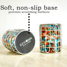 Load image into Gallery viewer, Set of 2 Elegant Stainless Steel (Silver Color) and Blue/Orange Glass Cutlery Holders for Silverware - 3.1-inch Diameter x 4-inch Tall