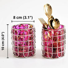 Load image into Gallery viewer, Set of 2 Elegant Stainless Steel (Silver Color) and Pink Glass Cutlery Holders for Silverware - 3.1-inch Diameter x 4-inch Tall
