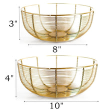 Load image into Gallery viewer, Set of 2 Different Size Air Circulating Fruit Baskets - Includes 10-inch and 8-inch Wide Gold Color Bowls