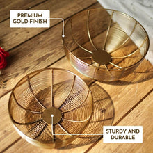 Load image into Gallery viewer, Set of 2 Different Size Air Circulating Fruit Baskets - Includes 10-inch and 8-inch Wide Gold Color Bowls