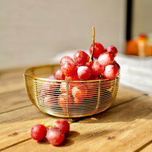 Load image into Gallery viewer, Set of 2 Different Size Air Circulating Fruit Baskets - Includes 10-inch and 8-inch Wide Gold Color Bowls
