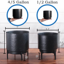 Load image into Gallery viewer, Set of 2 Different Size Hammered Black Metal Tabletop Indoor Planters with Stands - Includes 4/5 Gallon and 1/2 Gallon Pots for Small Plants