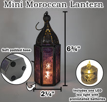 Load image into Gallery viewer, Leaves of Purple Light Gift Basket - Includes Gold Color Metal Leaf Jewelry Tray, Mini Moroccan Lantern with LED Tea Light, and 11¾" x 7¾" Wooden Basket