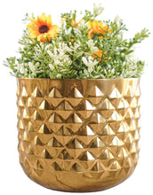 Load image into Gallery viewer, Hand-crafted Gold Pineapple Metal Planter Vase with 1/2 Gallon Capacity - Measures 6.1-inches Wide and 5.3-inches Tall