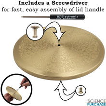 Load image into Gallery viewer, Small Size Brass (Gold Color, Floral Pattern) Round Masala Dabba Box with 7 Containers and Mini Spoon, Measures 6⅕-inches Wide x 1⅜-inches Tall