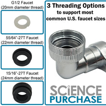 Load image into Gallery viewer, 2 Pack Multi-Angle Rotating Faucet Extender and Aerator with Low and High Pressure Modes, Chrome Finish, Suitable for Kitchen or Bathroom Sink