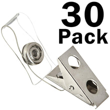 Load image into Gallery viewer, 30 Pack Metal ID Card Badge Clips with Snap-to-Close PVC Straps for 5/8" Slots