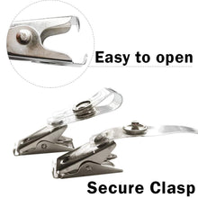 Load image into Gallery viewer, 30 Pack Metal ID Card Badge Clips with Snap-to-Close PVC Straps for 5/8" Slots