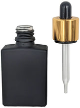 Load image into Gallery viewer, 10 Pack 1 Ounce (30mL) Matte Black Glass Dropper Bottles with Gold and Black Cap
