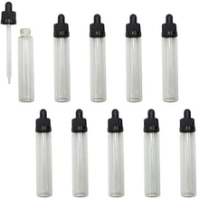 Load image into Gallery viewer, 10 Pack 1 Ounce (30mL) Clear Round Glass Dropper Bottles with Black Tops