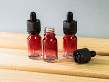 Load image into Gallery viewer, 10 Pack 10mL Red Glass Dropper Bottles with Black Tops, Beautiful Gradient Style