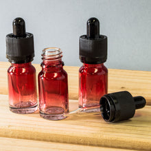 Load image into Gallery viewer, 10 Pack 10mL Red Glass Dropper Bottles with Black Tops, Beautiful Gradient Style