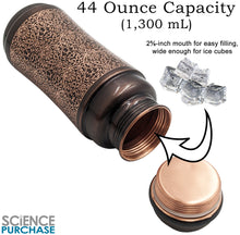 Load image into Gallery viewer, 2 Pack 44 Ounce Jumbo Pure Copper Water Bottle with Engraved Damask Design, Ayurvedic Benefits