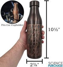 Load image into Gallery viewer, 33 Ounce Pure Copper Water Bottle with Engraved Tree Bark Design, Ayurvedic Benefits