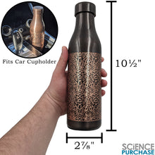 Load image into Gallery viewer, 33 Ounce Pure Copper Water Bottle with Engraved Damask Design, Ayurvedic Benefits