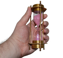 Load image into Gallery viewer, 5.75" Brass Pirate Hourglass, Nautical Maritime Decoration with Functional 2 Minute Timer and Navigation Compasses