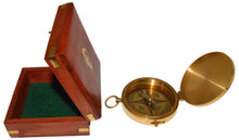 Load image into Gallery viewer, Large 4" Brass Compass with Rosewood Storage Box, Fully Functional Nautical Pirate Cosplay Costume Decoration