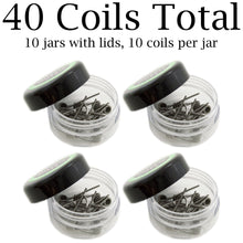 Load image into Gallery viewer, 40 Pack Pre-Built Clapton Coil Wires for D.I.Y. Projects (Packaged in 4 Plastic Jars with Lids, 10 Coils Per Jar)