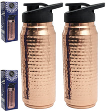Load image into Gallery viewer, 2 Pack 25 Ounce Pure Copper Water Bottle with Plastic Sipping Cap, Hand-Crafted Hammered Design, Ayurvedic Benefits