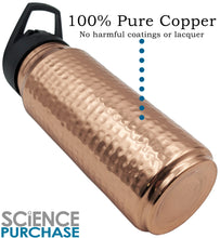 Load image into Gallery viewer, 25 Ounce Pure Copper Water Bottle with Plastic Sipping Cap, Hand-Crafted Hammered Design, Ayurvedic Benefits
