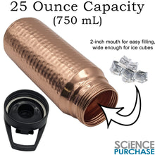 Load image into Gallery viewer, 25 Ounce Pure Copper Water Bottle with Plastic Sipping Cap, Hand-Crafted Hammered Design, Ayurvedic Benefits