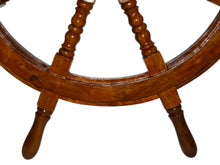 Load image into Gallery viewer, 36 Inch Wooden Ship Wheel Wall Decoration with Brass Center Hub, Turned Spokes and Handles, Maritime Nautical Boat Helm Decor, Brown Wood