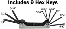 Load image into Gallery viewer, 9-Piece Portable Folding Hex Key Wrench Set - Includes Sizes 5/64", 3/32", 7/64", 1/8", 9/64", 5/32", 3/16", 7/32", and 1/4"