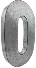 Load image into Gallery viewer, 20" Metal Number 0 (Zero) Wall Decor, Silver with Red Borders, Galvanized Wall Mountable Decoration for Country, Mid-Century, or Farmhouse Themed Room or Event