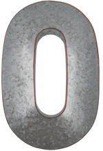 Load image into Gallery viewer, 20" Metal Number 0 (Zero) Wall Decor, Silver with Red Borders, Galvanized Wall Mountable Decoration for Country, Mid-Century, or Farmhouse Themed Room or Event