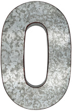Load image into Gallery viewer, 20" Metal Number 0 (Zero) Wall Decor, Silver with Rusted Edges, Galvanized Wall Mountable Decoration for Country, Mid-Century, or Farmhouse Themed Room or Event