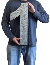 Load image into Gallery viewer, 20" Metal Number 1 (One) Wall Decor, Silver with Rusted Edges, Galvanized Wall Mountable Decoration for Country, Mid-Century, or Farmhouse Themed Room or Event