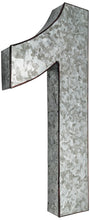 Load image into Gallery viewer, 20" Metal Number 1 (One) Wall Decor, Silver with Rusted Edges, Galvanized Wall Mountable Decoration for Country, Mid-Century, or Farmhouse Themed Room or Event