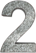 Load image into Gallery viewer, 20" Metal Number 2 (Two) Wall Decor, Silver with Rusted Edges, Galvanized Wall Mountable Decoration for Country, Mid-Century, or Farmhouse Themed Room or Event