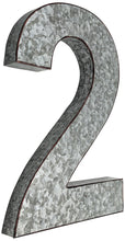 Load image into Gallery viewer, 20" Metal Number 2 (Two) Wall Decor, Silver with Rusted Edges, Galvanized Wall Mountable Decoration for Country, Mid-Century, or Farmhouse Themed Room or Event