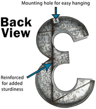 Load image into Gallery viewer, 20" Metal Number 3 (Three) Wall Decor, Silver with Rusted Edges, Galvanized Wall Mountable Decoration for Country, Mid-Century, or Farmhouse Themed Room or Event