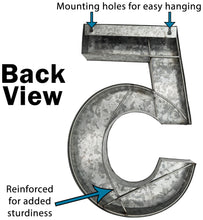 Load image into Gallery viewer, 20" Metal Number 5 (Five) Wall Decor, Silver with Rusted Edges, Galvanized Wall Mountable Decoration for Country, Mid-Century, or Farmhouse Themed Room or Event