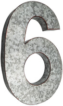 Load image into Gallery viewer, 20" Metal Number 6 (Six) Wall Decor, Silver with Rusted Edges, Galvanized Wall Mountable Decoration for Country, Mid-Century, or Farmhouse Themed Room or Event