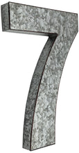 Load image into Gallery viewer, 20" Metal Number 7 (Seven) Wall Decor, Silver with Rusted Edges, Galvanized Wall Mountable Decoration for Country, Mid-Century, or Farmhouse Themed Room or Event