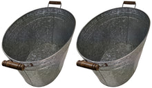 Load image into Gallery viewer, 2 Pack Galvanized Metal 8 Gallon Oval Ice Buckets with Wooden Handles, Beverage Holder Tubs with Gold Bee Emblem for Farmhouse or Country Themed Party
